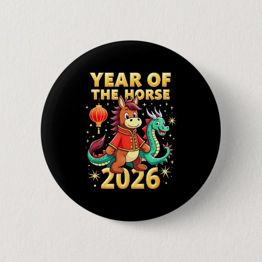 Chinese New Year 2026 Year Of The Horse  缶バッジ (正面)