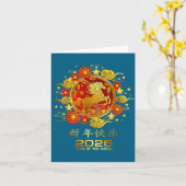 Chinese New Year 2026 Year Of The Horse Red Floral カード (黄色い花)