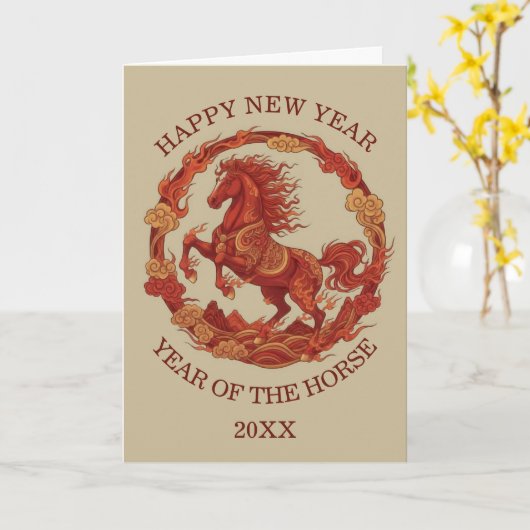 Chinese New Year Horse カード (黄色い花)