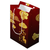 Chinese New Year Horse 2026 Gold Clouds MGB ミディアムペーパーバッグ (正面アングル)