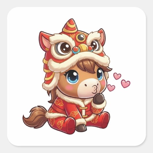 Chinese New Year Horse 2026 Zodiac スクエアシール (正面)