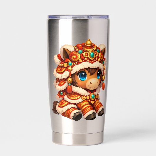 Chinese New Year Horse 2026 Zodiac 保温保冷タンブラー (正面)