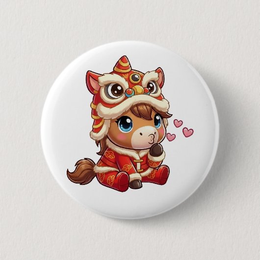 Chinese New Year Horse 2026 Zodiac 缶バッジ (正面)