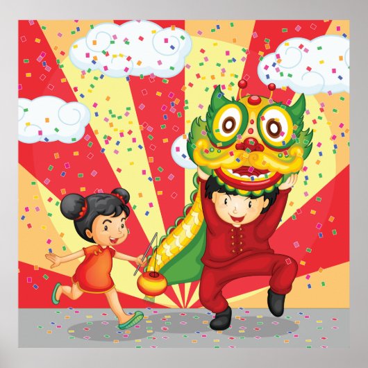 Chinese New Year Kids Lion Dance and Lantern ポスター (正面)