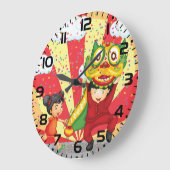 Chinese New Year Kids Lion Dance and Lantern ラージ壁時計 (傾斜)