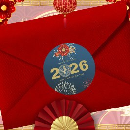 Chinese New Year of the Horse Blue Gold ラウンドシール