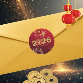 Chinese New Year of the Horse Gold Red ラウンドシール