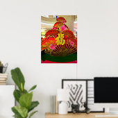 Chinese New Year Red Fan Display Golden Fu ポスター (ホームオフィス)