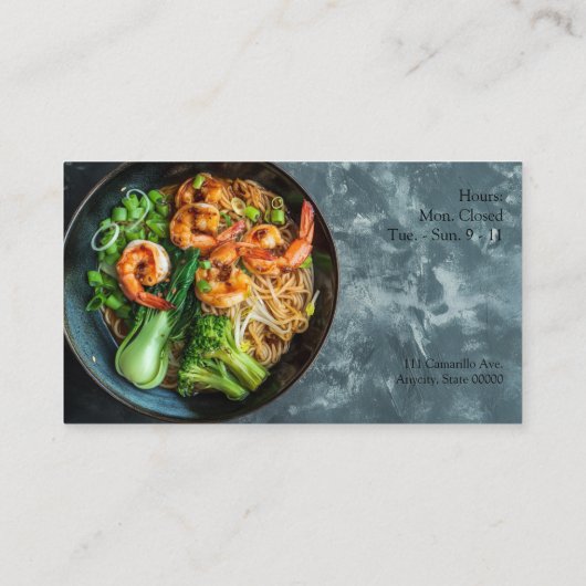 Chinese noodle bowl with spicy shrimp and veggies 名刺 (裏面)