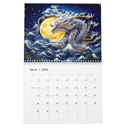 Chinese Quilling Dragons Calendar カレンダー (3月 2026)