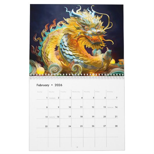 Chinese Quilling Dragons Calendar カレンダー (2月 2026)