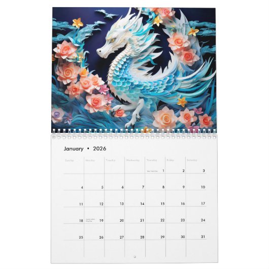 Chinese Quilling Dragons Calendar カレンダー (1月 2026)