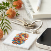 Chinese Red Dragon Fiery Illustration-67561 キーホルダー (正面右)