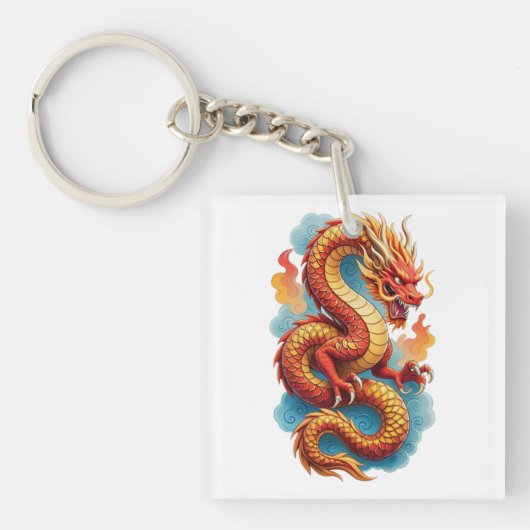 Chinese Red Dragon Fiery Illustration-67561 キーホルダー (正面)