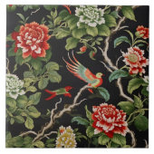 Chinese red green floral pattern tile タイル (正面)
