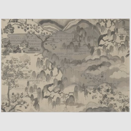 Chinese Sepia Landscape Tissue paper  薄葉紙 (正面)