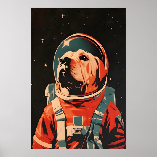 Chinese Shar-Pei Astronaut Poster, Shar Pei Retro ポスター (正面)