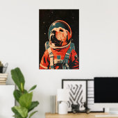 Chinese Shar-Pei Astronaut Poster, Shar Pei Retro ポスター (ホームオフィス)