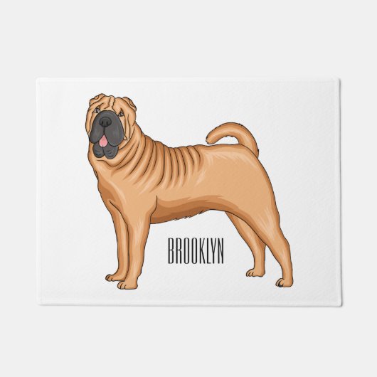 Chinese Shar-Pei dog cartoon illustration ドアマット (正面)