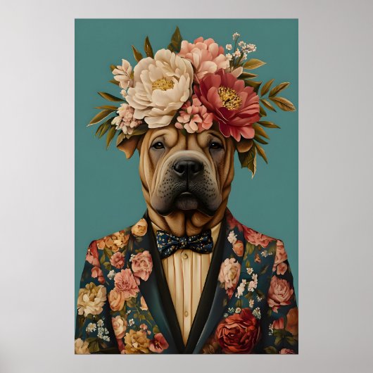 Chinese Shar Pei In Suit Poster, Shar Pei ポスター (正面)