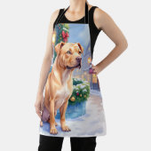 Chinese Shar-Pei Snowy Town Fountain Christmas Art エプロン (インサイチュ)