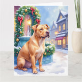 Chinese Shar-Pei Snowy Town Fountain Christmas Art カード (正面)