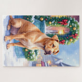 Chinese Shar-Pei Snowy Town Fountain Christmas Art ジグソーパズル (横)