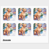Chinese Shar-Pei Snowy Town Fountain Christmas Art スクエアシール (シート)