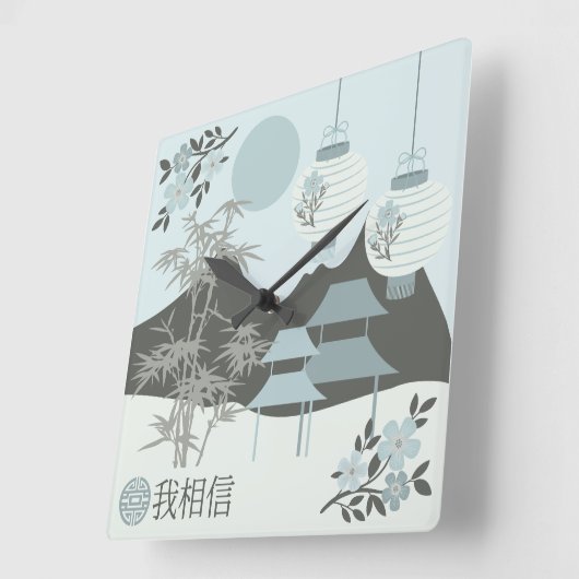 Chinese Torii landscape "I believe" design スクエア壁時計 (傾斜)