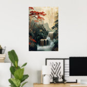 Chinese Waterfall Wall Art Print – Traditional ポスター (ホームオフィス)