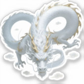 Chinese White Gold Dragon Art Fantasy Design With  シール (正面)