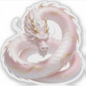 Chinese White Gold Dragon Art Fantasy Design With  シール (正面)