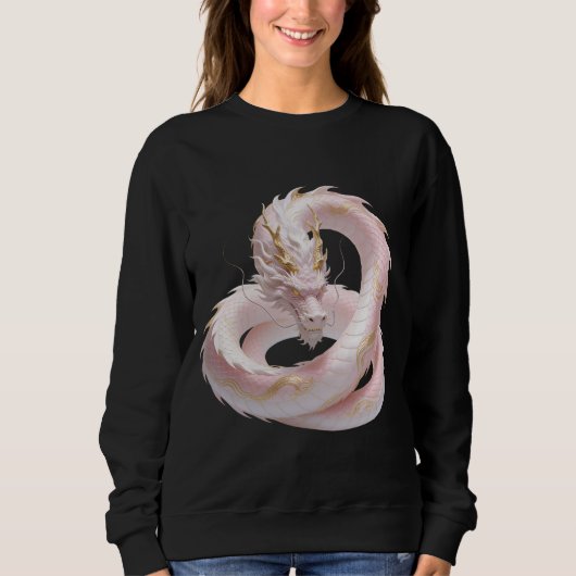Chinese White Gold Dragon Art Fantasy Design With  スウェットシャツ (正面)