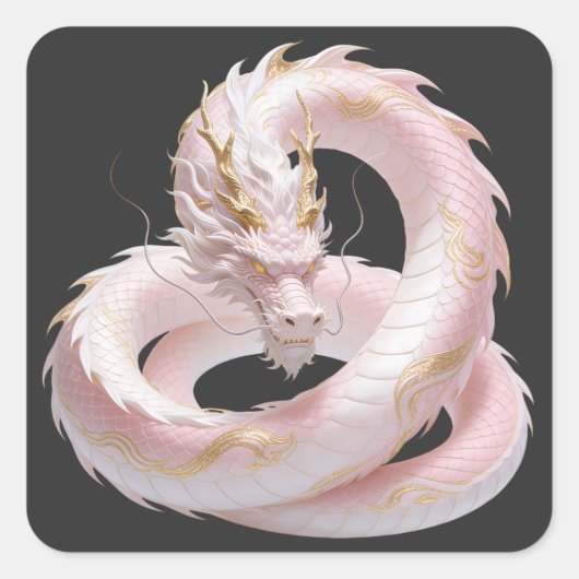Chinese White Gold Dragon Art Fantasy Design With  スクエアシール (正面)