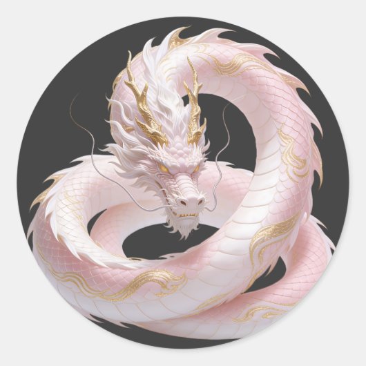 Chinese White Gold Dragon Art Fantasy Design With  ラウンドシール (正面)