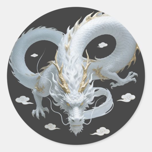 Chinese White Gold Dragon Art Fantasy Design With  ラウンドシール (正面)