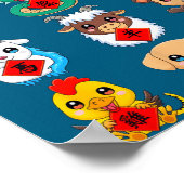 Chinese Zodiac Animal Signs Lunar New Year  ポスター (角)