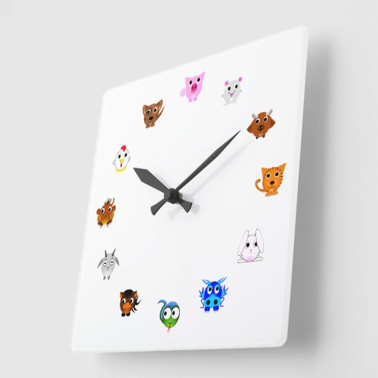 Chinese Zodiac Animals スクエア壁時計 (傾斜)