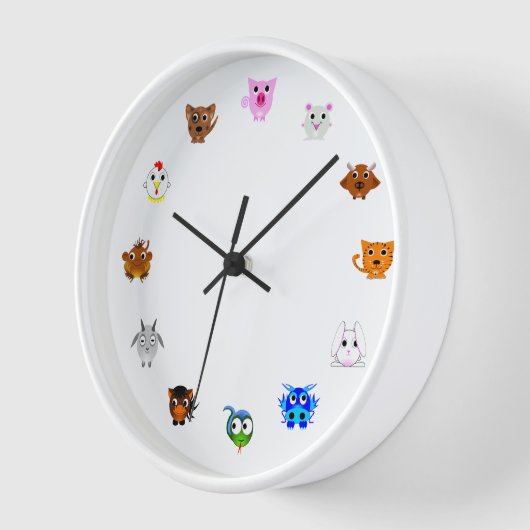 Chinese Zodiac Animals 壁時計 (傾斜)