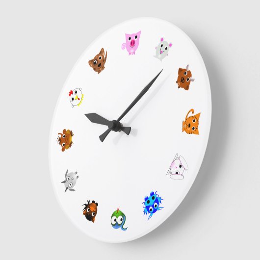 Chinese Zodiac Animals (rotated) ラージ壁時計 (傾斜)