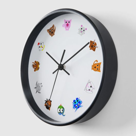 Chinese Zodiac Animals (rotated) 壁時計 (傾斜)