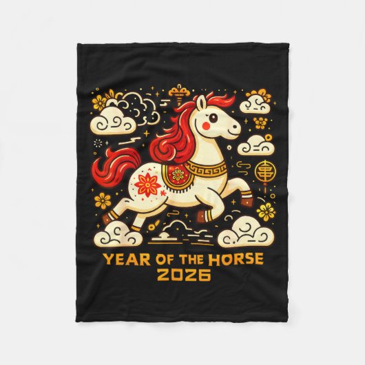 Chinese Zodiac Horse 2026 Lunar New Year Art Gift フリースブランケット (正面)