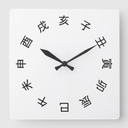 Chinese Zodiac Kanji (rotated) Clock - スクエア壁時計 (正面)