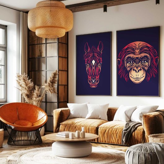 Chinese Zodiac Monkey Wall Art Print Japandi Decor キャンバスプリント
