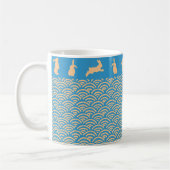 Chinese Zodiac Rabbit Blue Gold Mug コーヒーマグカップ (左)