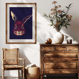 Chinese Zodiac Rabbit Wall Art Print Rustic Decor キャンバスプリント