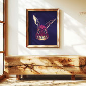 Chinese Zodiac Rabbit Wall Art Print Rustic Decor キャンバスプリント