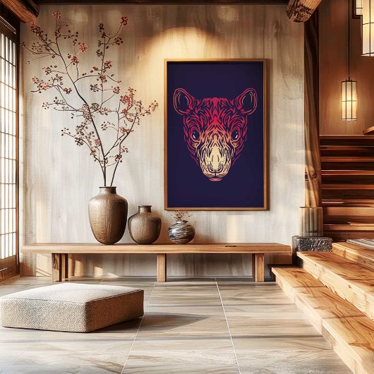 Chinese Zodiac Rat Wall Art Print | Japandi Decor キャンバスプリント