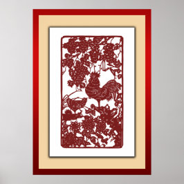 Chinese Zodiac Rooster Papercut Scene ポスター