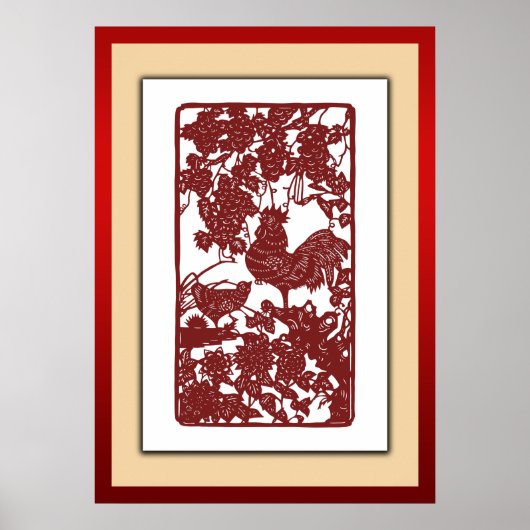 Chinese Zodiac Rooster Papercut Scene ポスター (正面)